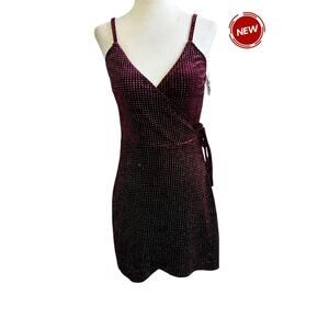 Speechless Wine Velvet Glitter Mini Dress Women's Junior Size XS | 3-19-1